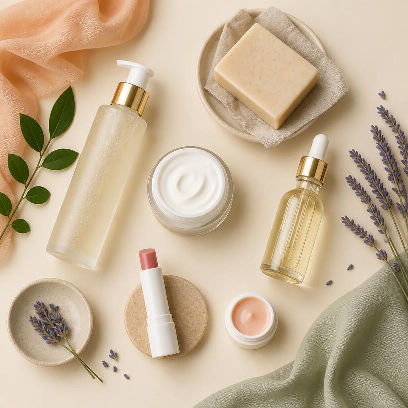 Curated SKINN18 skincare and hair care essentials flat lay